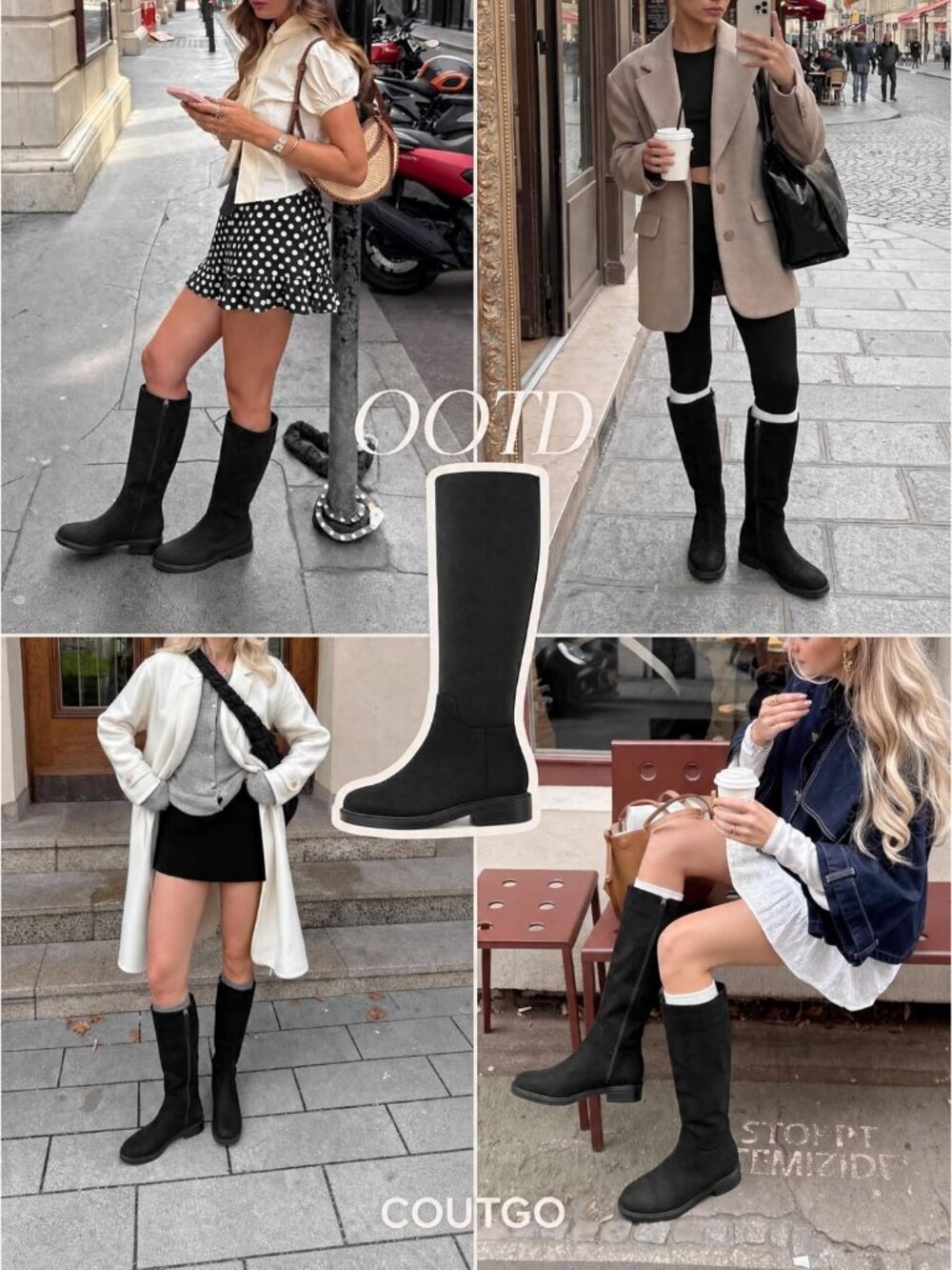 Women's Black Suede Closed Round Toe Side Zipper Chunky Low Heel Casual Boots - Picture 4 of 6